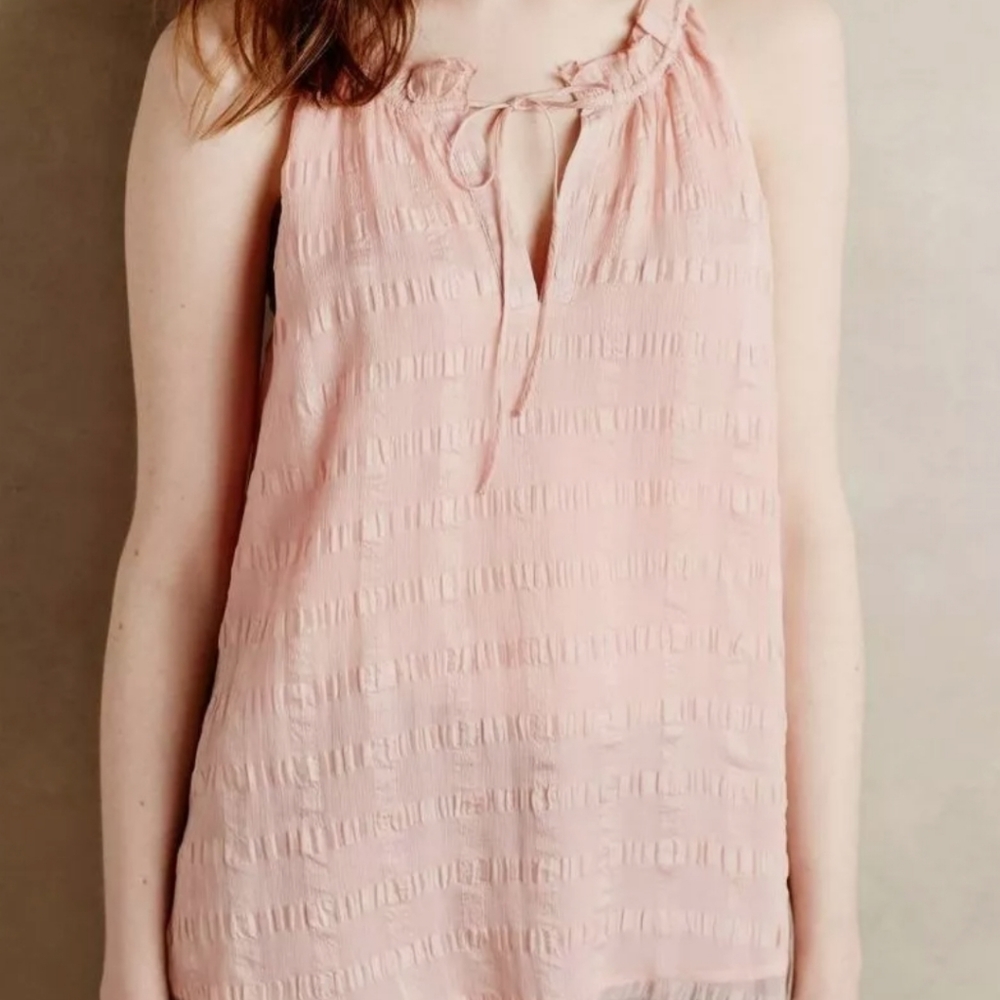 Anthropologie Pink Silk Tie-Neck cami top by HD in Paris, Size 10